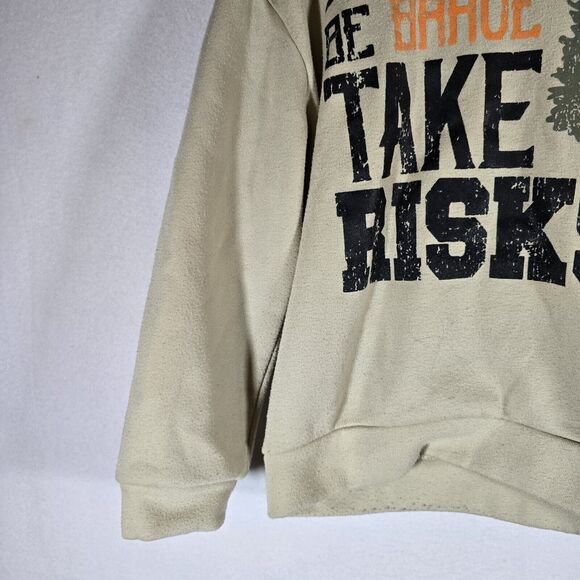 Star Ride brand Boys Hoodie, Tan, Large Size 7 Mountains Take Risks - Picture 4 of 13